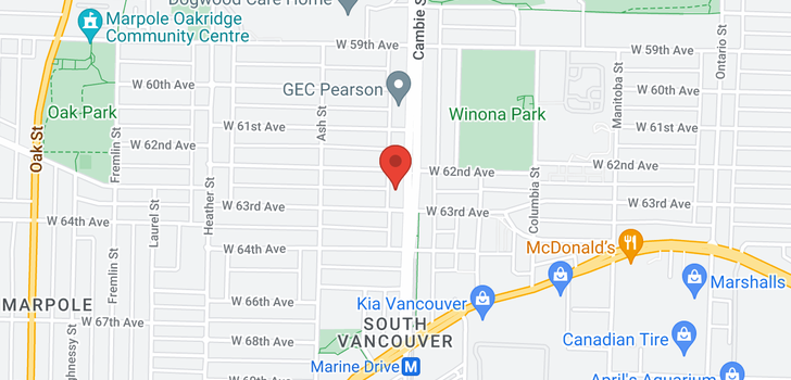 map of 7843 CAMBIE STREET